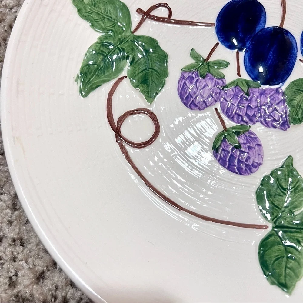 VTG Zell Majolica plate Plums & Berries Georg Schmide Western Germany 12 inches
